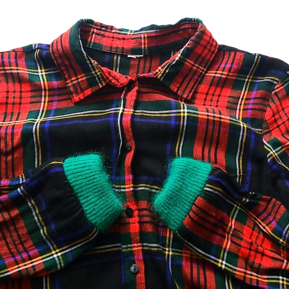 Refashioned 90s Grunge Plaid & Knit Lumberjack Shirt (M/L) - Picture 7 of 7